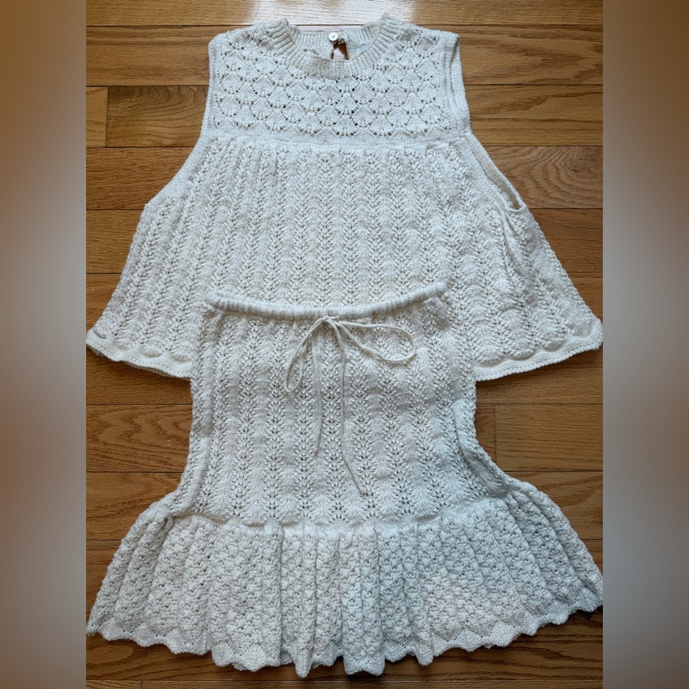 Women's Cream Knit Skirt Set - Sleeveless Top & Drawstring Skirt